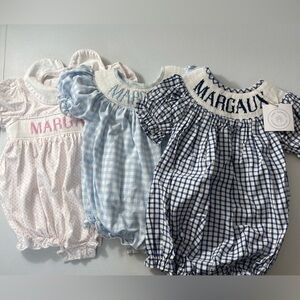 Ann Reeves Smocked Bubble Romper Bundle 6M 9M 12M Monogram Margaux